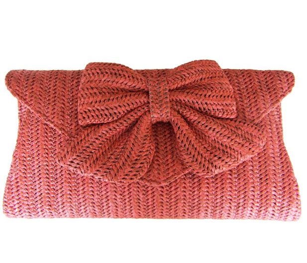 cartera rafia lazo coral